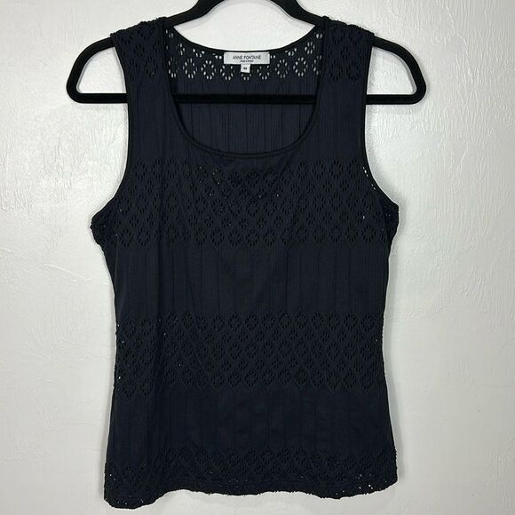 Anne Fontaine Cassandra Black Square Neck Lazer Cut Tank Top Size 14 - Picture 1 of 7